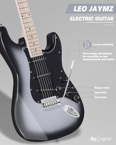 Leo Jaymz 39 Full Size ST Style Electric Guitar Starter Kit with SSH Pickup, 5W Portable Amp, Tuner, Gig Bag, Strap & Accessories (Violet Ocean) - Image 56