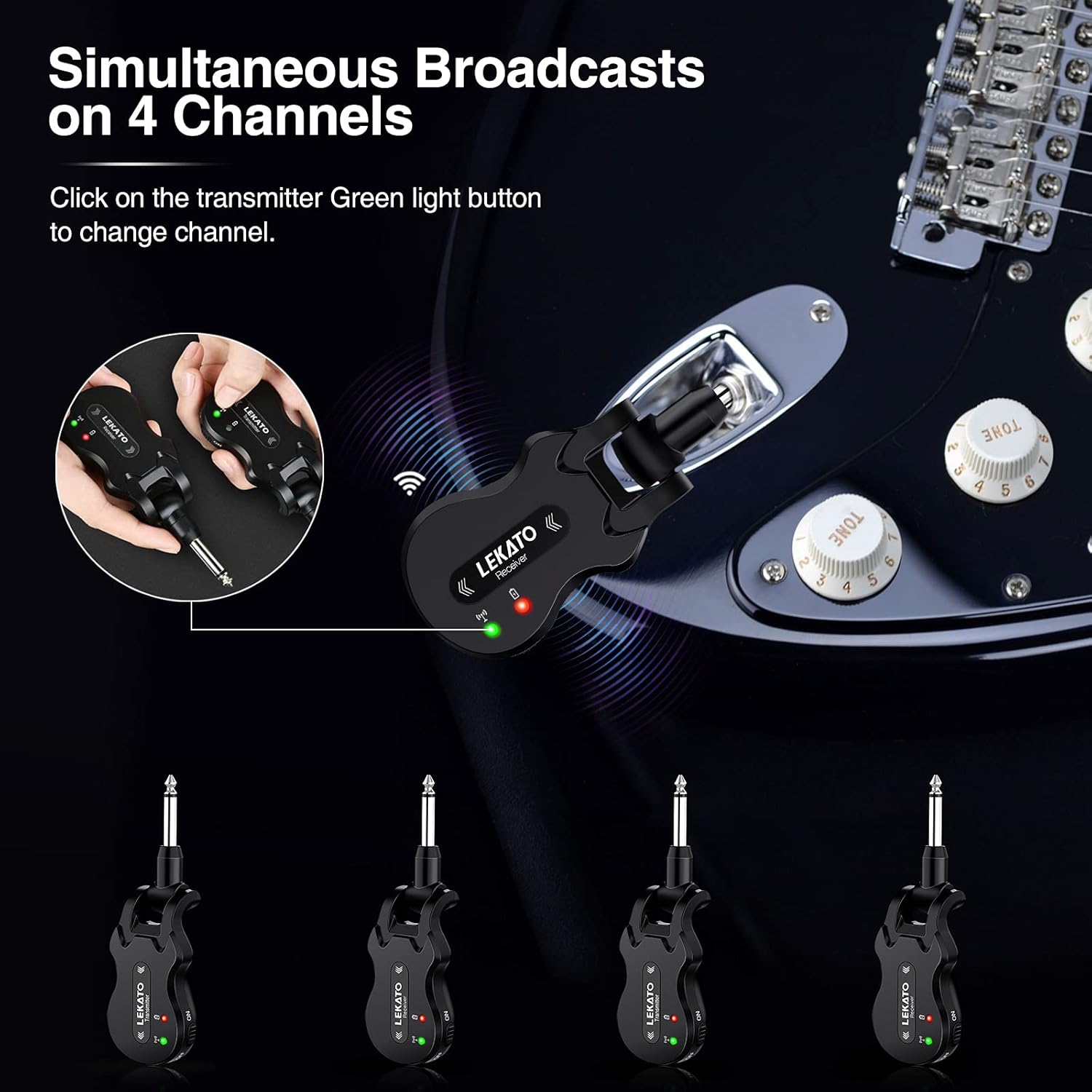 LEKATO 5.8Ghz Wireless Guitar System 4 Channels Audio Digital Guitar Transmitter Receiver 300 Feet Transmission Range - Image 2