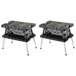Keter Folding Work Table, Portable Workbench w/ 12 Clamps for Garage/Wood Shop