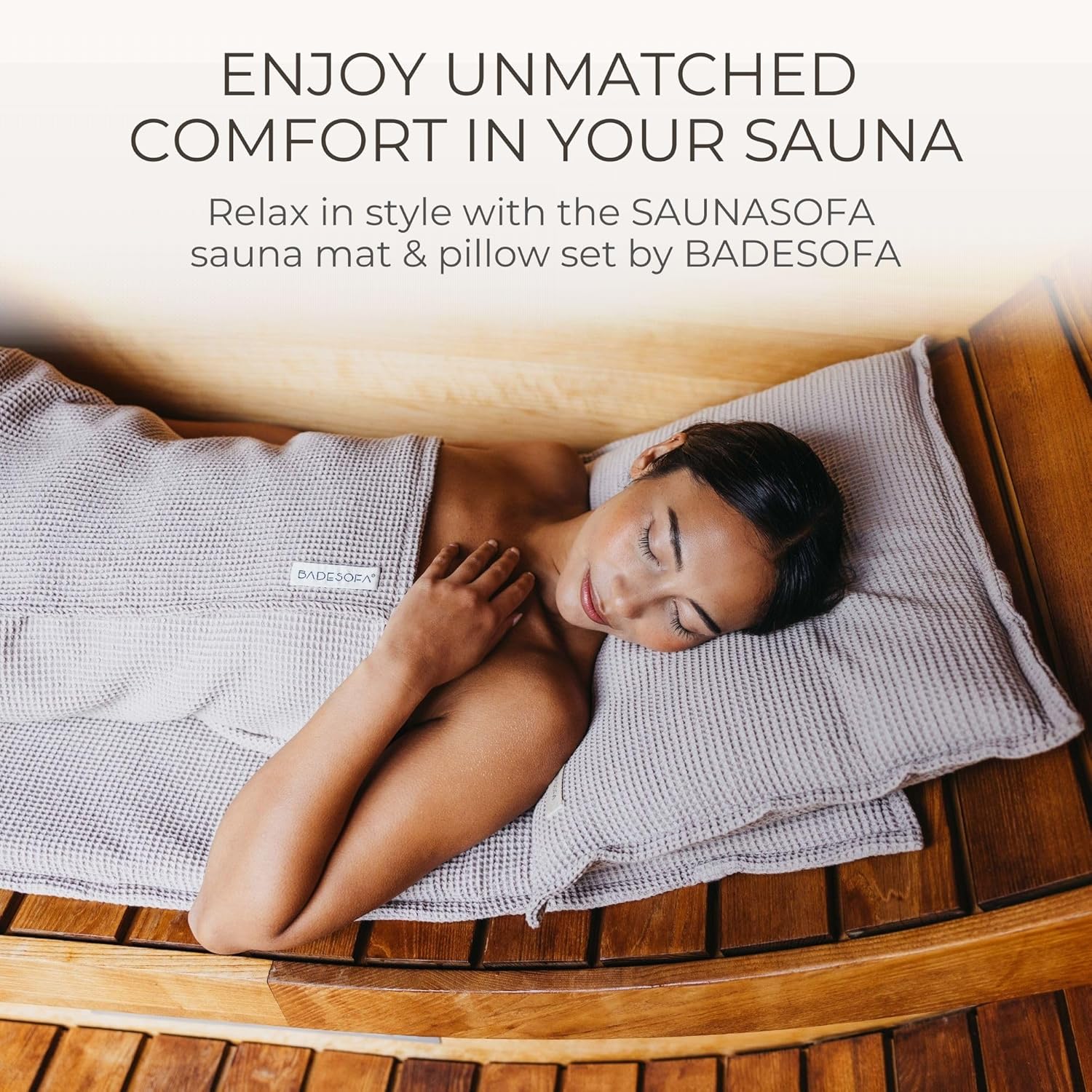 SAUNASOFA? Sauna Mat & Pillow Set ?C 2 Seater Sauna seat Cushion with Pillow ?C Heat-Resistant Sauna kit for Infrared & Finnish saunas in Grey - Image 3