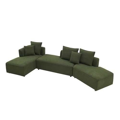 Convertible Sectional Sofa Couch for Living Room, Oversized L Shaped Couch with Chaise Lounge Sofa Set, Comfy Upholstered Sofa with 3 Back Pillows & 2 Throw Pillow, for Home Office (Orange) - Image 3