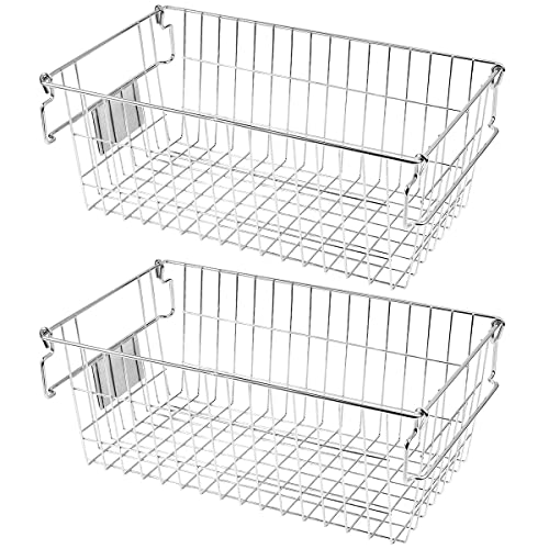 Orgneas Stackable Chest Freezer Baskets Organizer Bins, Metal Wire Baskets Pantry Organizer Produce Baskets with Tag Slot for Snacks Vegetables and Fruits - Image 2