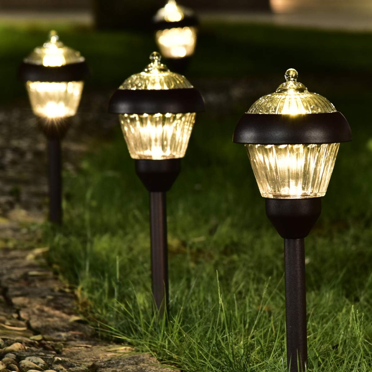Solpex 4pack high Lumen Solar Pathway Lights??Metal Solar Path Lights??2 Bright LED??Waterproof IP65 Auto On/Off Solar Garden Lights for Walkway Driveway Yard - Image 2