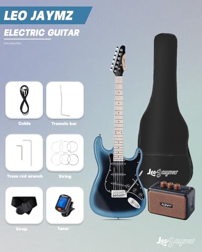 Leo Jaymz 39 Full Size ST Style Electric Guitar Starter Kit with SSH Pickup, 5W Portable Amp, Tuner, Gig Bag, Strap & Accessories (Violet Ocean) - Image 71