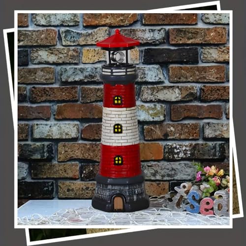 Garden Outdoor Statues, Waterproof Lighthouse Lights Lawn Decor; Automatic Rotating Solar Lights for Yard, Patio, Ground, Tabletop Decoration; Unique Housewarming Gifts – Red - Image 7