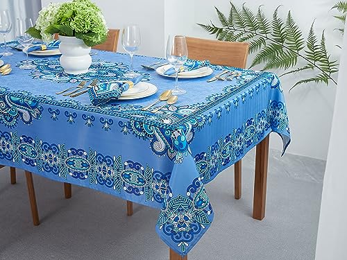 YiHomer Mykonos Blue Paisley Tile Bordered Tabletop for Spring Summer Decorations, Picnics and Dinner Parties – Indoor Outdoor, Stain and Water Resistant, Tablecloth, 60 x 84 Rectangle - Image 4