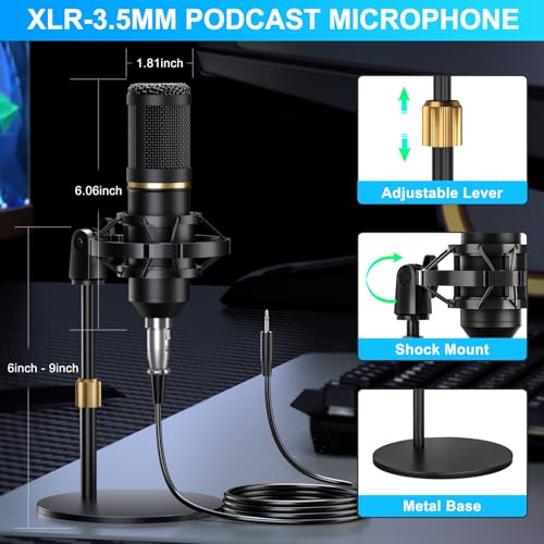Podcast Microphone Bundle with Live Sound Card Audio Mixer, Podcast Equipment Bundle with 3.5mm Condenser Microphone for Pc/Phone Live Streaming Singing Gaming, Sound Board with Voice Changer, Denoise - Image 19