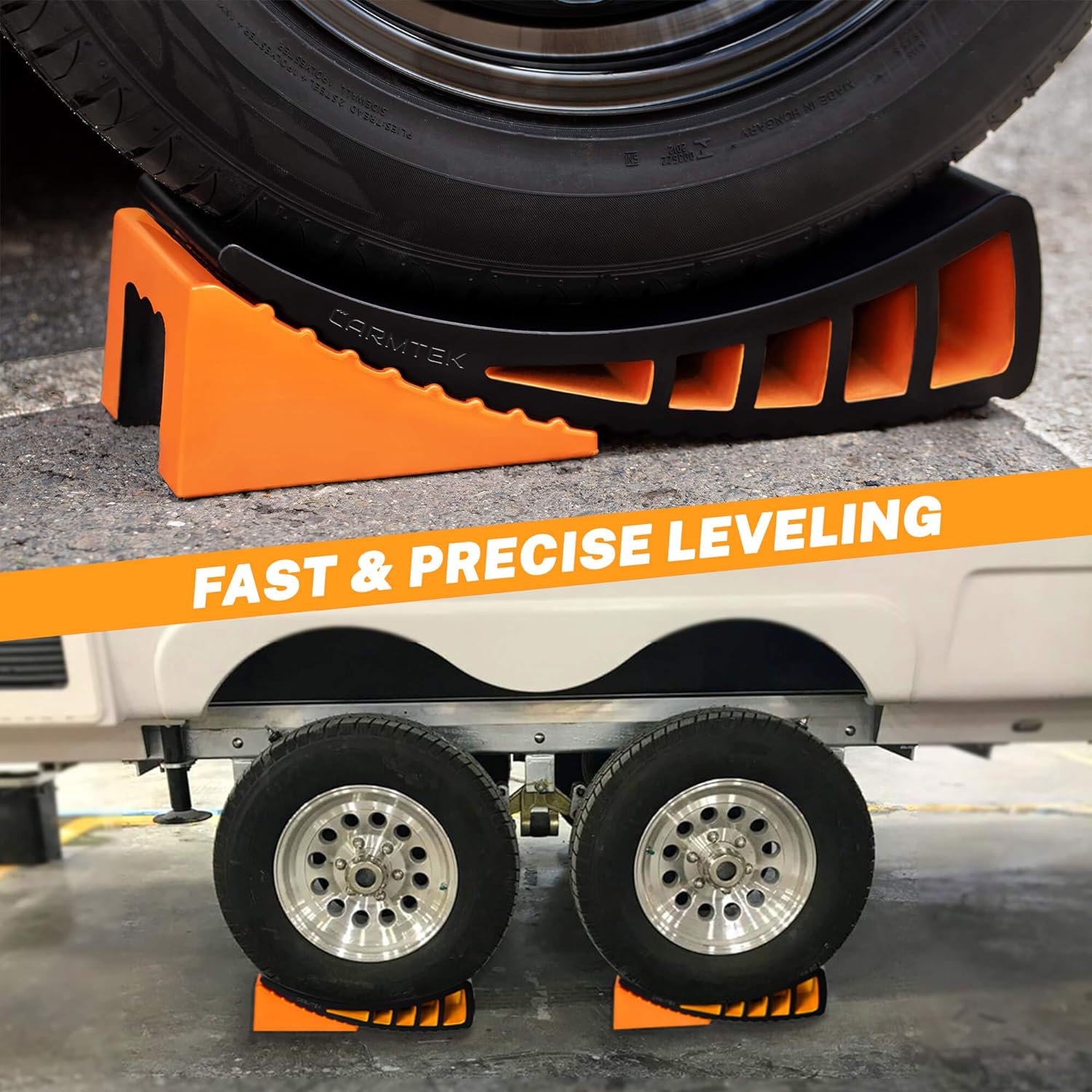 CARMTEK Camper Leveler Premium Kit – Curved RV Levelers with Camper Wheel Chocks, Rubber Mats and Carry Bag | Faster Camper Leveling Than RV Leveling Blocks - Image 4