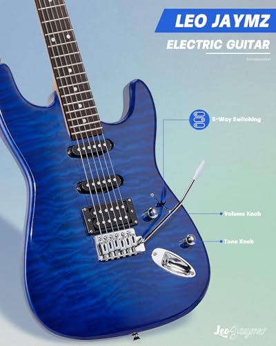 Leo Jaymz 39 Full Size ST Style Electric Guitar Starter Kit with SSH Pickup, 5W Portable Amp, Tuner, Gig Bag, Strap & Accessories (Violet Ocean) - Image 32