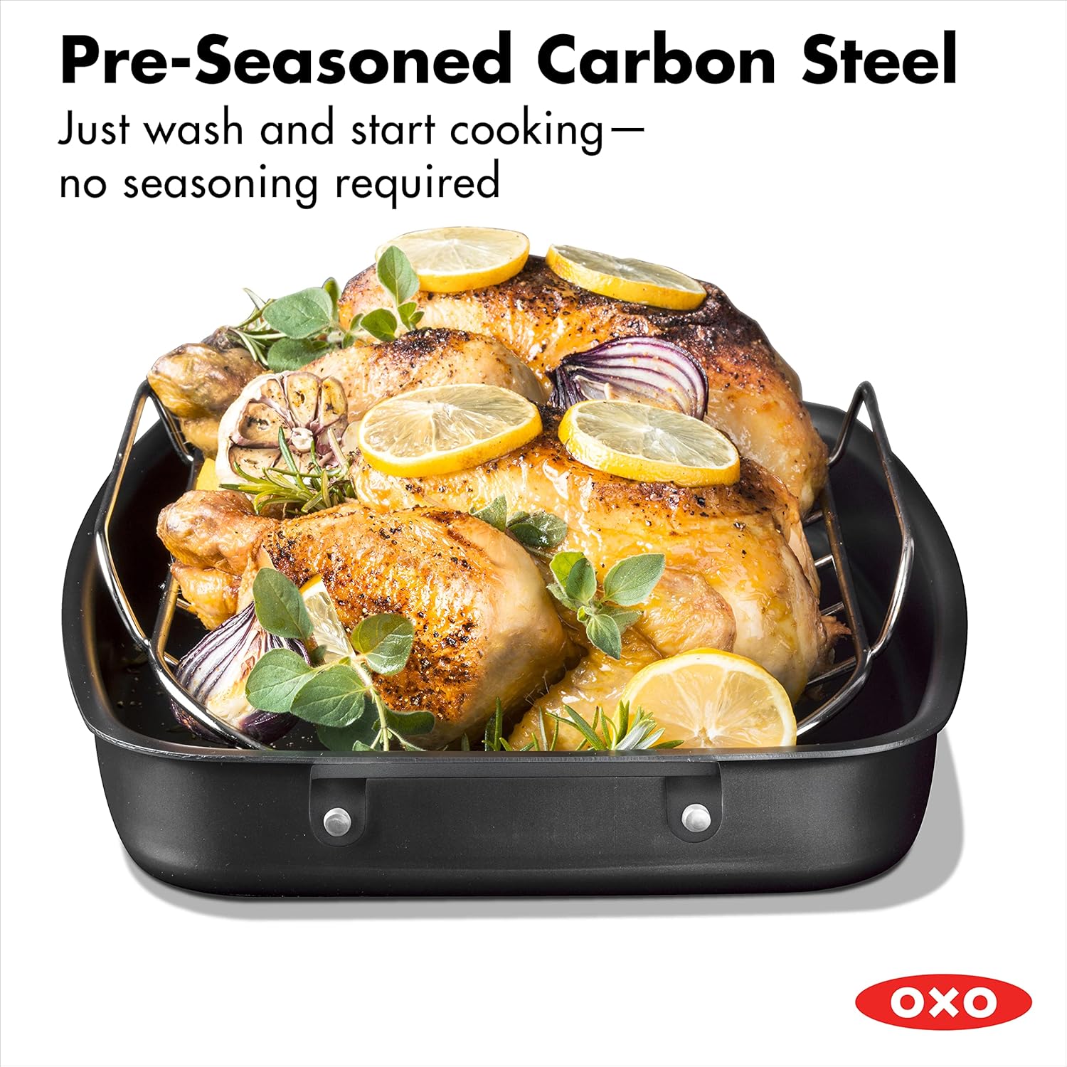 OXO Obsidian Pre-Seasoned Carbon Steel, 12 Wok Pan with Removable Silicone Handle Holder, Induction, Oven Safe, Black - Image 28