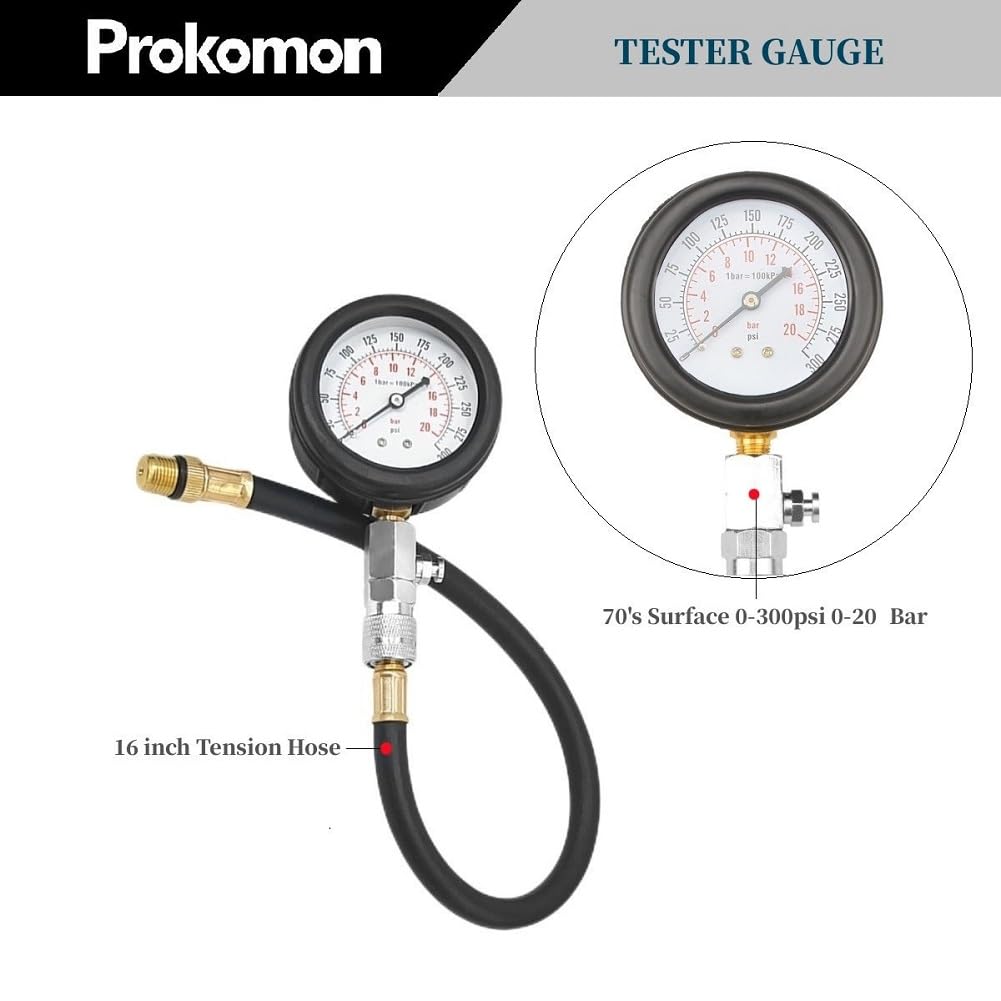 Prokomon Petrol Gasoline Engine Cylinder Compression Tester Kit with M10 M12 M14 M16 M18 - Image 3