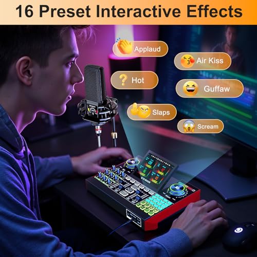 Podcast Microphone Bundle with Live Sound Card Audio Mixer, Podcast Equipment Bundle with 3.5mm Condenser Microphone for Pc/Phone Live Streaming Singing Gaming, Sound Board with Voice Changer, Denoise - Image 9