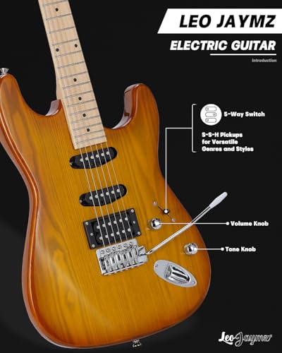 Leo Jaymz 39 Full Size ST Style Electric Guitar Starter Kit with SSH Pickup, 5W Portable Amp, Tuner, Gig Bag, Strap & Accessories (Violet Ocean) - Image 79