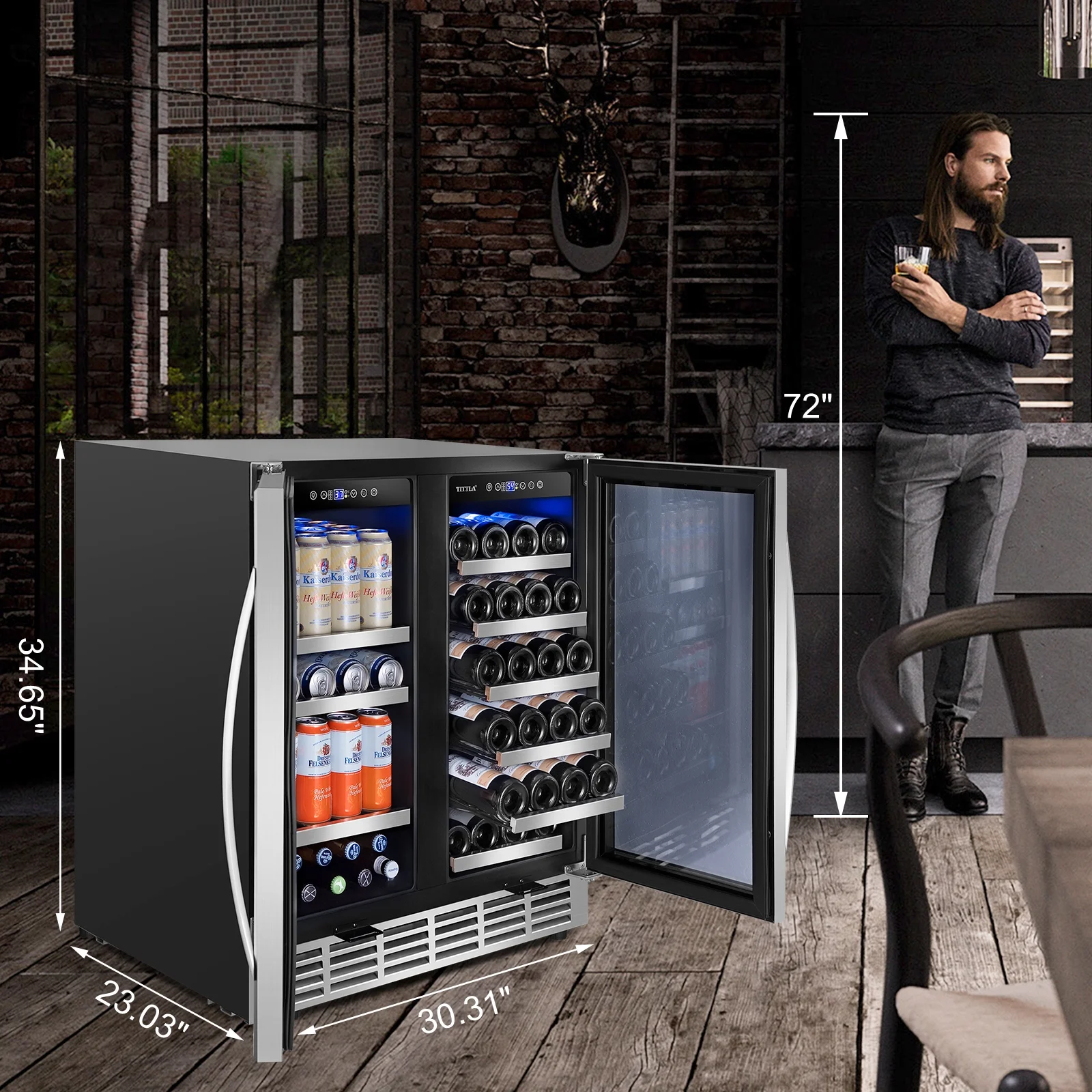 Tittla 30 Inch Wine Fridge, Dual Zone Wine and Beverage Refrigerator with 33 Bottle and 80 Can Wine Cooler Under Counter Freestanding - Image 12