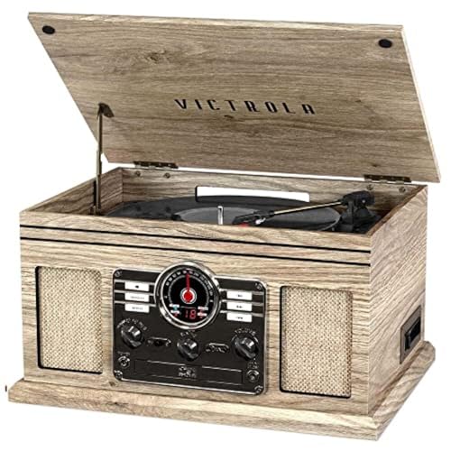 Victrola The Quincy 6-in-1 Bluetooth Record Player & Multimedia Center with Built-in Speakers ?C 3-Speed Turntable, CD & Cassette Player, AM/FM Radio, Wireless Music Streaming (Natural) - Image 8