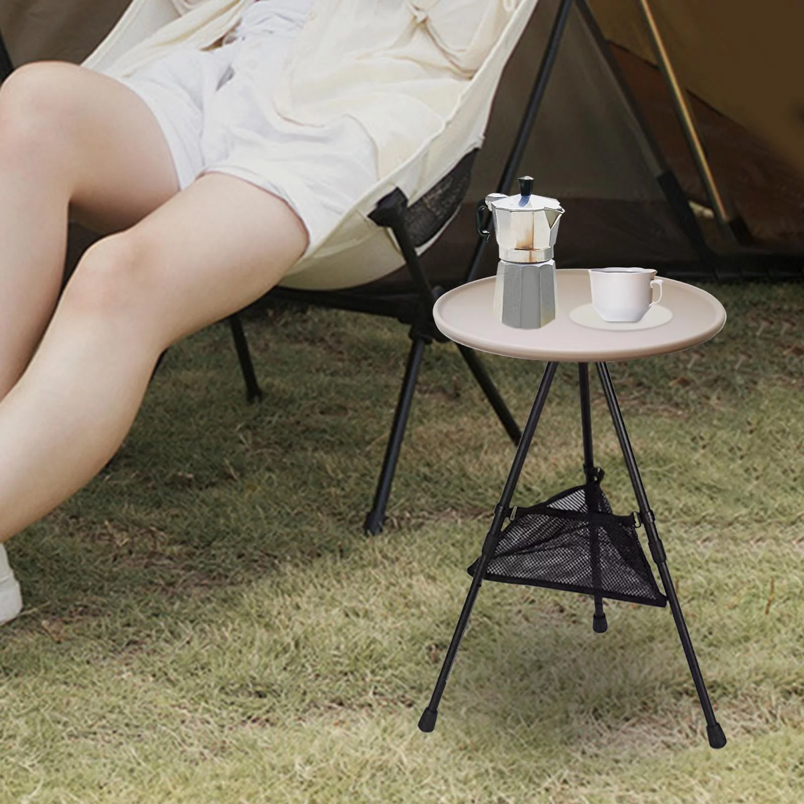 folding desk,Foldable Picnic Table Camping Folding Table,Outdoor Round Table Small Tea Coffee Table,Lightweight Beach Table Patio Dining Side Table,Fishing Tent Garden Table with Mesh Pocket - Image 6