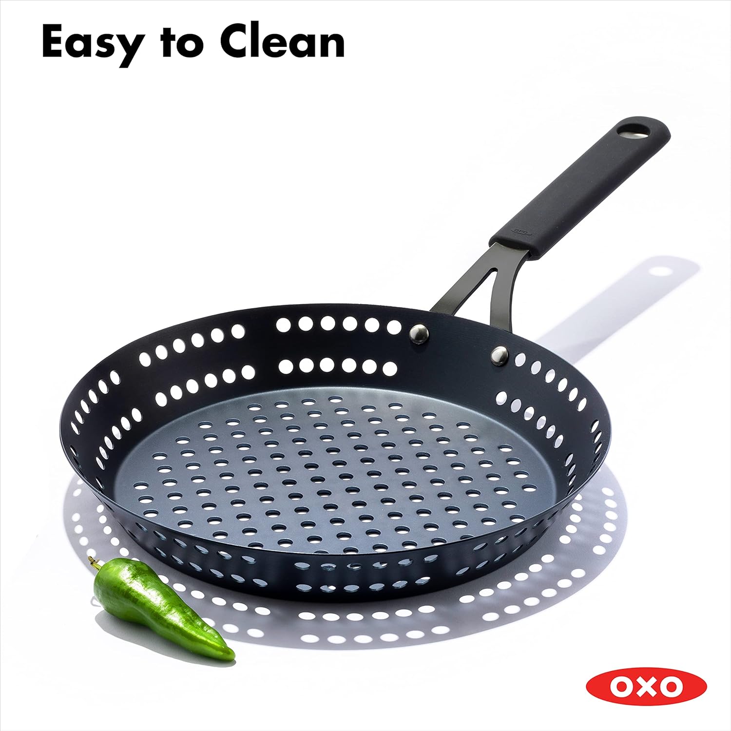 OXO Obsidian Pre-Seasoned Carbon Steel, 12 Wok Pan with Removable Silicone Handle Holder, Induction, Oven Safe, Black - Image 47