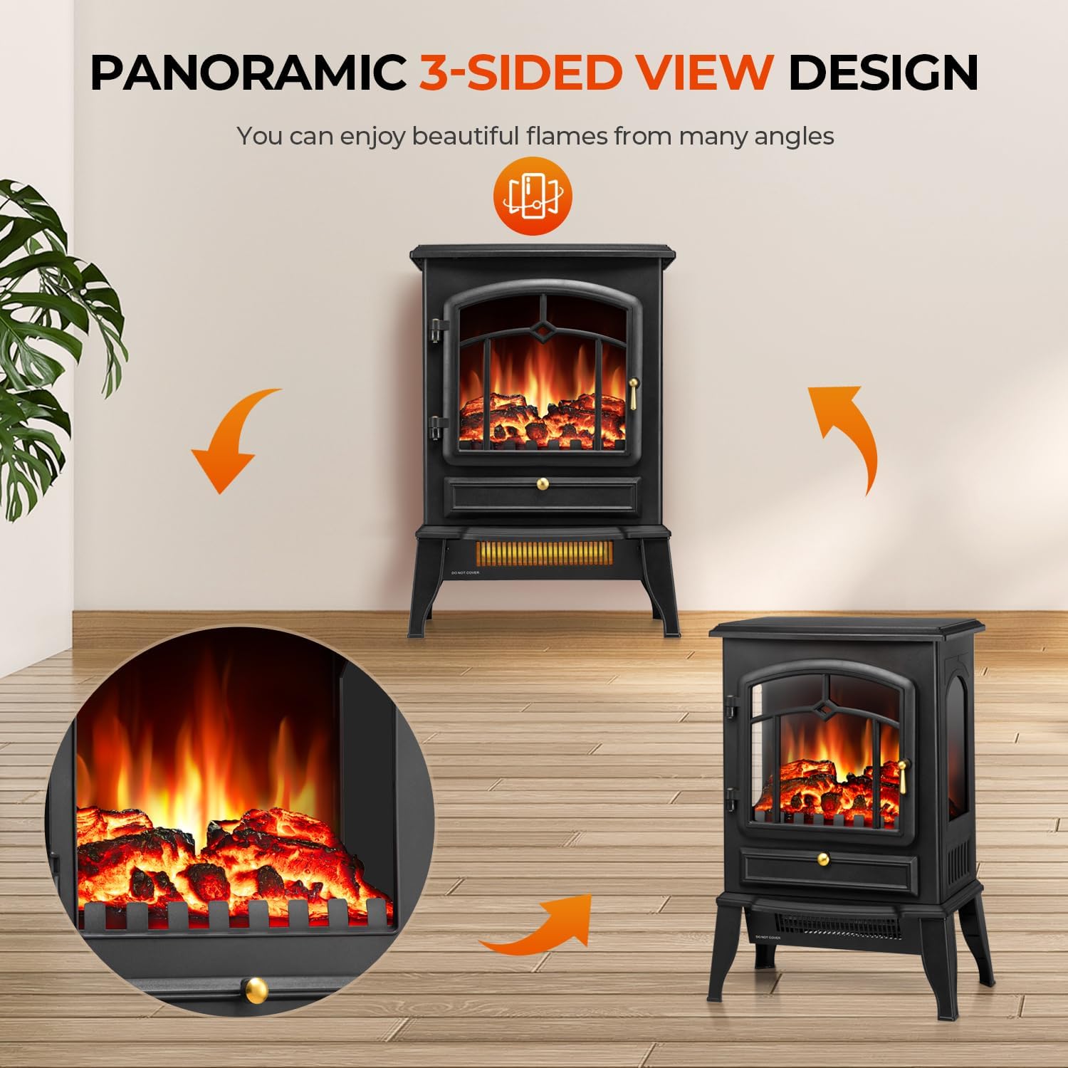 Electric Fireplace Heater with Thermostat Control, 15 Cathedral Stylish Small Fireplace Stove Heater, 3D Realistic Flame Effects, Overheating Safe Design - Image 6