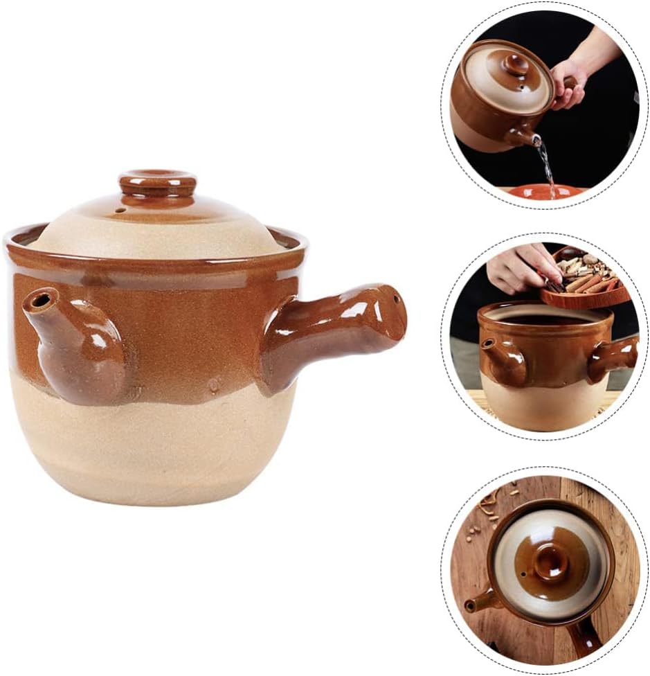 Traditional Chinese Medicine Casserole Retro Skillet Pottery Clay Chinese Medicine Pot Pitcher Teapot Stew Pot Ramen Gift,001,25x19cm (1 22×17.5cm) - Image 8