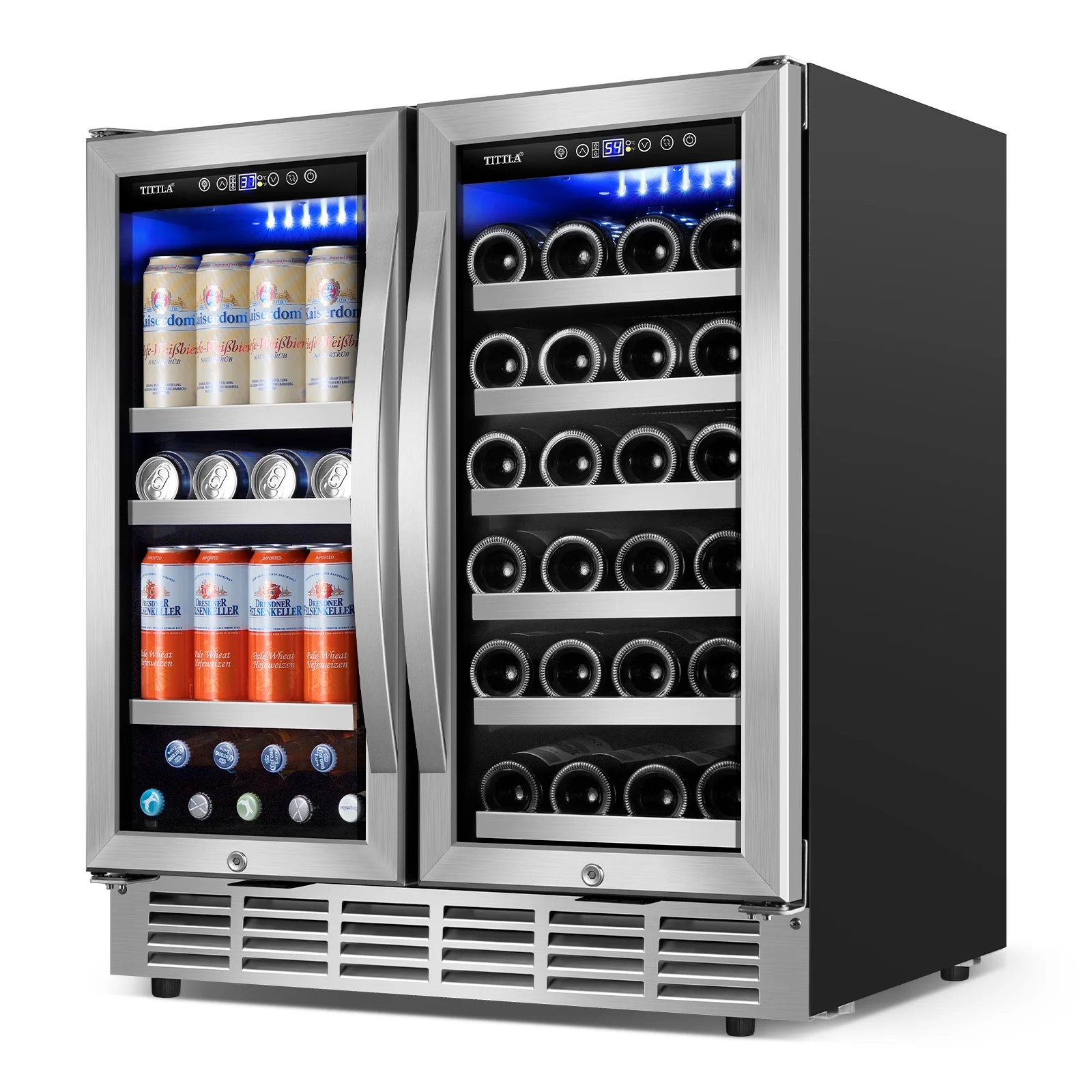 Tittla 30 Inch Wine Fridge, Dual Zone Wine and Beverage Refrigerator with 33 Bottle and 80 Can Wine Cooler Under Counter Freestanding - Image 17
