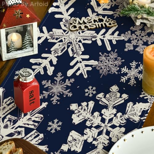 Artoid Mode Navy Blue Snowflakes Christmas Table Runner, Seasonal Winter Holiday Kitchen Dining Table Decoration for Home Party Decor 13×72 Inch - Image 17