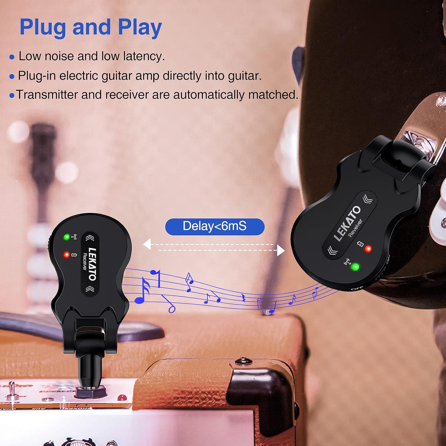 LEKATO 5.8Ghz Wireless Guitar System 4 Channels Audio Digital Guitar Transmitter Receiver 300 Feet Transmission Range - Image 7