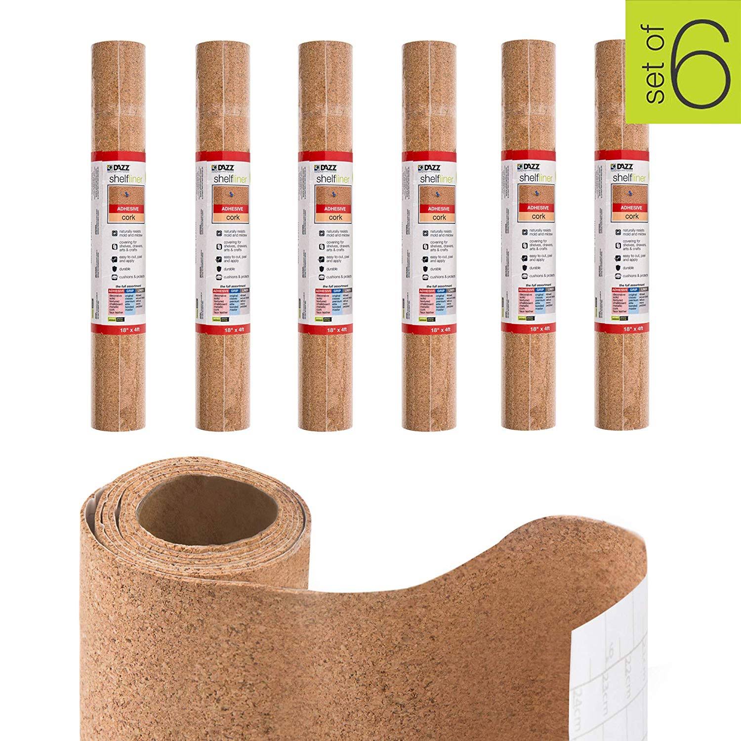 Shelf Liner with Cork Adhesive 18? x 48? Set of 6