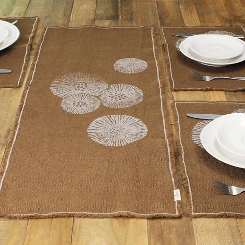 Cheyenne Burlap Linen Table Runner ?C Hand Printed ?C 100% Linen ?CFringed Edge- Prewashed, Pre-shrunk, and Machine Washable ?C Chocolate Brown (14X36, White Dandelion) - Image 8